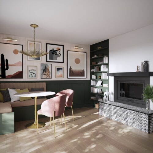 Residential renovation 3d visualization fireplace